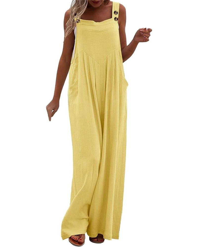 Womens Casual Wide Leg Jumpsuit 2023 Loose Sleeveless Jumpsuits Long Baggy Pants Rompers Jumpsuits with Pockets Yellow $11.19...