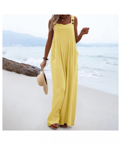 Womens Casual Wide Leg Jumpsuit 2023 Loose Sleeveless Jumpsuits Long Baggy Pants Rompers Jumpsuits with Pockets Yellow $11.19...