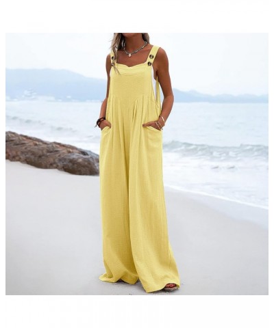 Womens Casual Wide Leg Jumpsuit 2023 Loose Sleeveless Jumpsuits Long Baggy Pants Rompers Jumpsuits with Pockets Yellow $11.19...