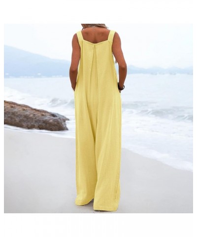 Womens Casual Wide Leg Jumpsuit 2023 Loose Sleeveless Jumpsuits Long Baggy Pants Rompers Jumpsuits with Pockets Yellow $11.19...