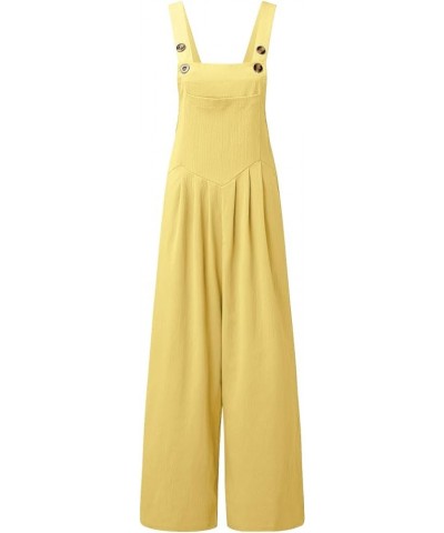 Womens Casual Wide Leg Jumpsuit 2023 Loose Sleeveless Jumpsuits Long Baggy Pants Rompers Jumpsuits with Pockets Yellow $11.19...