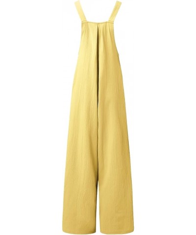 Womens Casual Wide Leg Jumpsuit 2023 Loose Sleeveless Jumpsuits Long Baggy Pants Rompers Jumpsuits with Pockets Yellow $11.19...