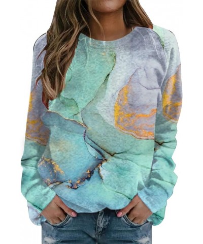 Women's Sweatshirts Fashion Long Sleeve Marble Printed Crewneck Pullover Sweatshirt Casual Fall Shirts Tops Z01 Green $11.28 ...