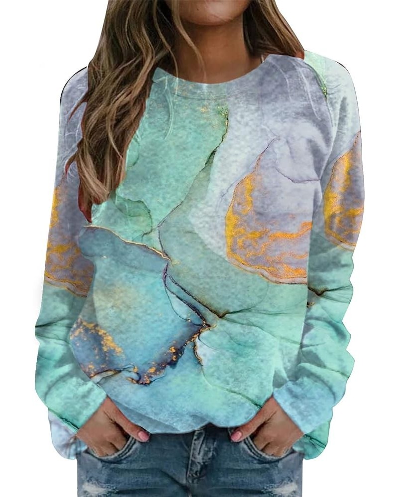 Women's Sweatshirts Fashion Long Sleeve Marble Printed Crewneck Pullover Sweatshirt Casual Fall Shirts Tops Z01 Green $11.28 ...