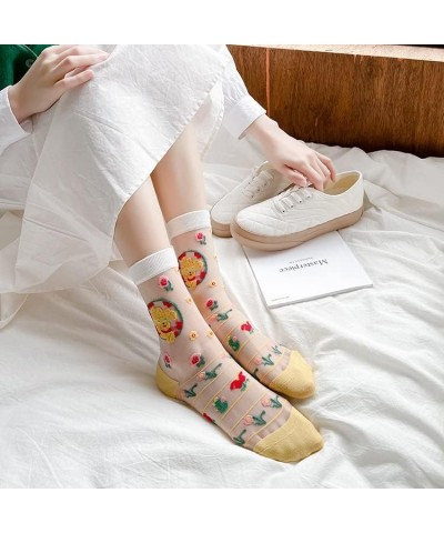 Womens Girls Sheer Socks Mesh Lace Crew Socks Transparent See Through Ultra Thin Silk Nylon Dress Socks 4 Pack--multicolored ...