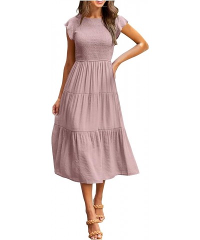 Fashion Women Casual Mid Length Dress Boho Butterfly Sleeve Chiffon Long Dress Dresses for Women Summer Dresses 06-pink $15.6...