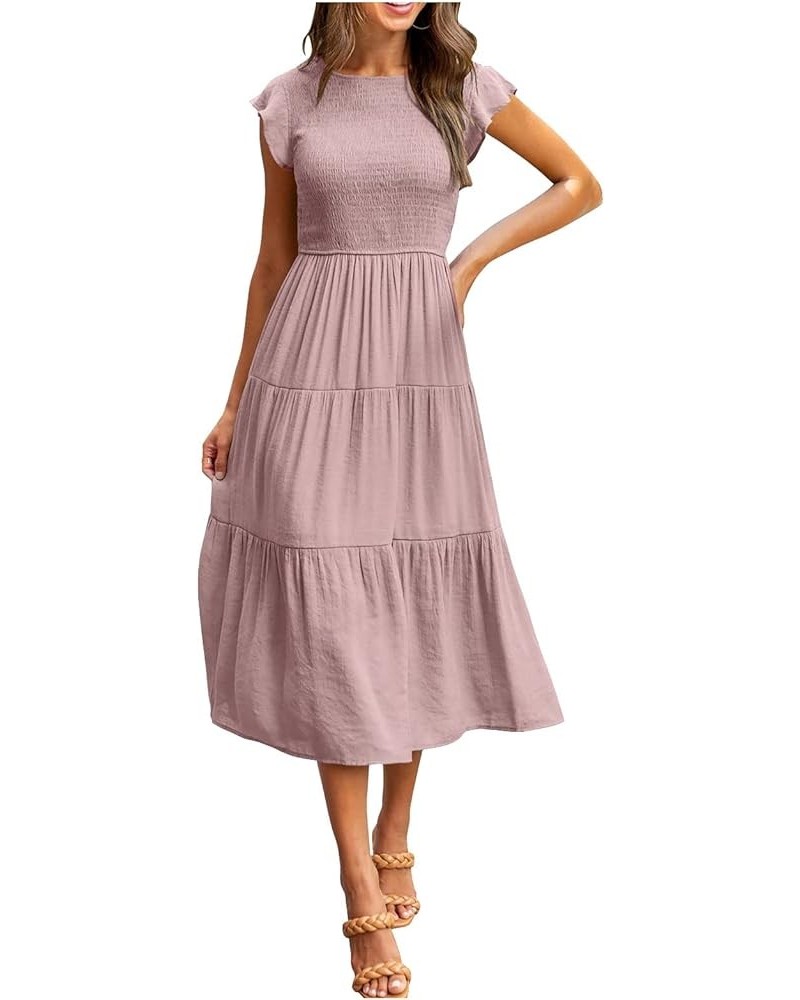 Fashion Women Casual Mid Length Dress Boho Butterfly Sleeve Chiffon Long Dress Dresses for Women Summer Dresses 06-pink $15.6...