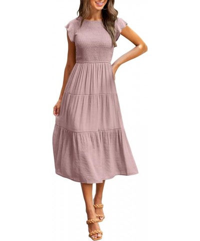 Fashion Women Casual Mid Length Dress Boho Butterfly Sleeve Chiffon Long Dress Dresses for Women Summer Dresses 06-pink $15.6...