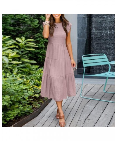 Fashion Women Casual Mid Length Dress Boho Butterfly Sleeve Chiffon Long Dress Dresses for Women Summer Dresses 06-pink $15.6...