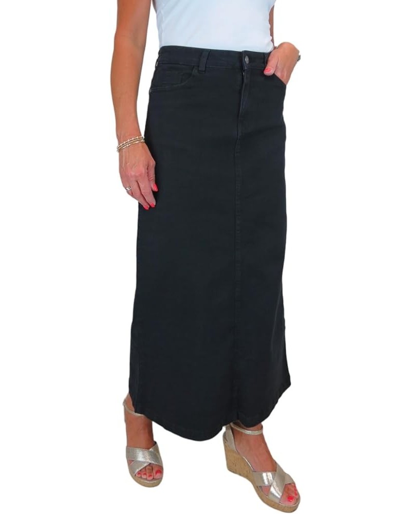 Womens Very Stretchy Denim Maxi Skirt Ladies Casual Straight Long Jeans Skirt 6-16 Black $29.11 Skirts