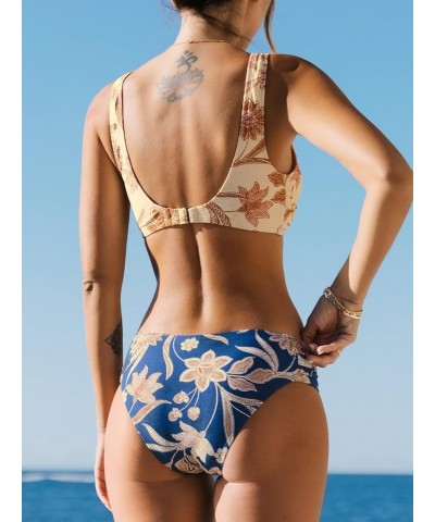 Women Bikini Sets Wrap Front Paisley Floral Print V Neck Back Hook Low Waisted Multicolor $22.03 Swimsuits