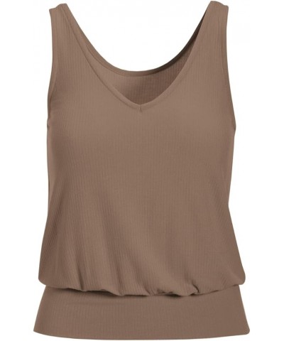 Women V Neck Tank Tops Summer Ribbed Sleeveless Casual Tops Loose Fit Banded Bottom Shirts Khaki $10.80 Tanks