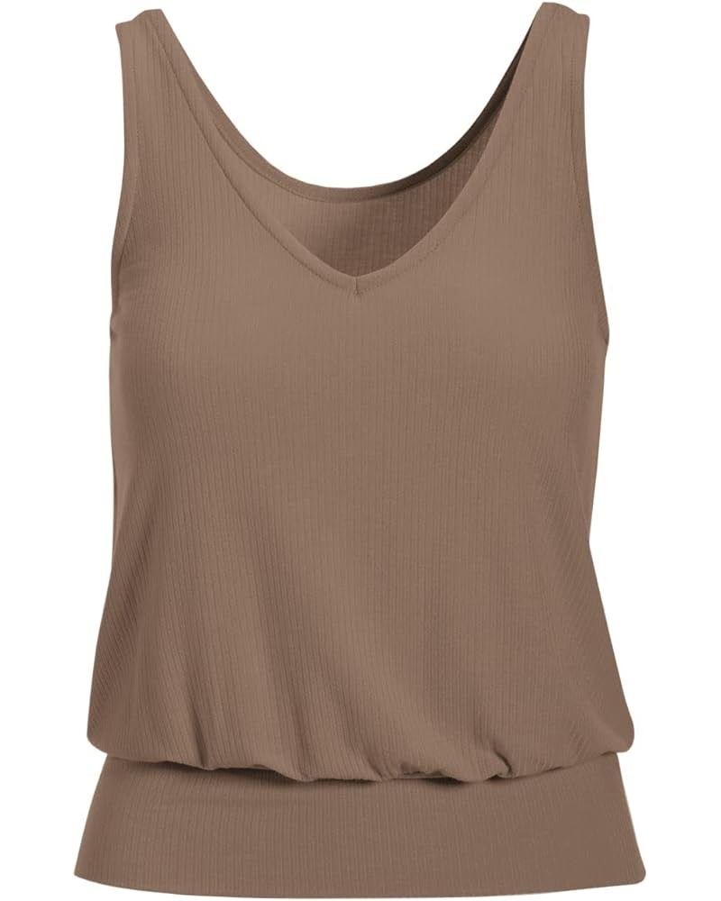 Women V Neck Tank Tops Summer Ribbed Sleeveless Casual Tops Loose Fit Banded Bottom Shirts Khaki $10.80 Tanks