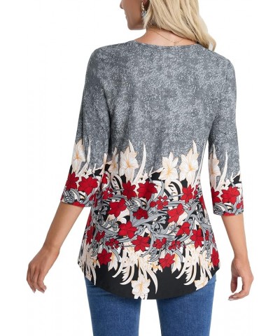 Women's 3/4 Sleeve Tunic Tops Floral Print Casual Flare Swing Blouse Buttons Up T Shirts Grey Floral $18.23 Tops