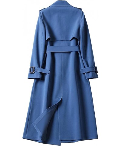 Women's Winter Mid-long Double Breasted Trench Coat Water Resistant Windbreaker Belted Lapel Overcoat XL Blue $21.92 Coats