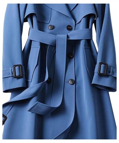 Women's Winter Mid-long Double Breasted Trench Coat Water Resistant Windbreaker Belted Lapel Overcoat XL Blue $21.92 Coats