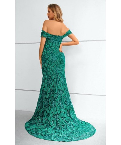 Women's Off-Shoulder Lace Applique Mermaid Formal Evening Dress Green $63.45 Dresses