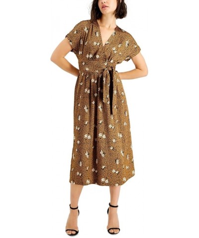 Women's V-Neck Midi Wrap Dress Walnut Combo $23.56 Dresses