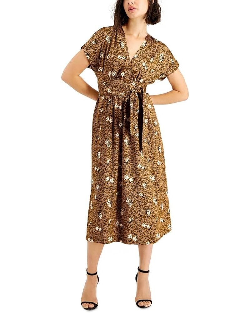 Women's V-Neck Midi Wrap Dress Walnut Combo $23.56 Dresses