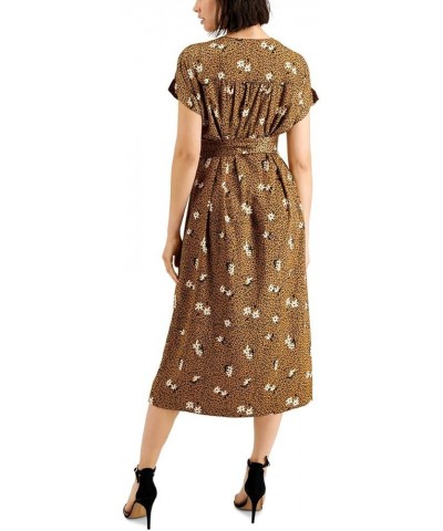 Women's V-Neck Midi Wrap Dress Walnut Combo $23.56 Dresses