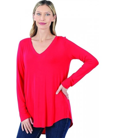 Plus Luxe Rayon Long Sleeve V-Neck HI-Low Hem TOP Ruby $9.11 Blouses