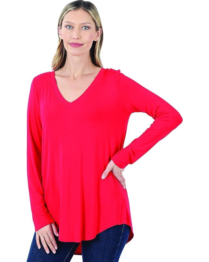 Plus Luxe Rayon Long Sleeve V-Neck HI-Low Hem TOP Ruby $9.11 Blouses