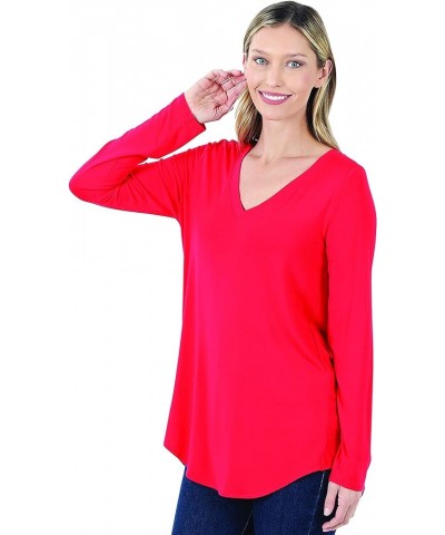 Plus Luxe Rayon Long Sleeve V-Neck HI-Low Hem TOP Ruby $9.11 Blouses