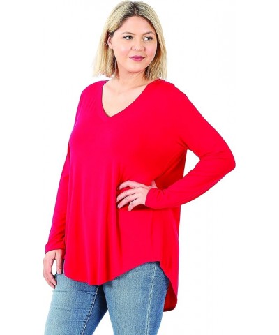 Plus Luxe Rayon Long Sleeve V-Neck HI-Low Hem TOP Ruby $9.11 Blouses