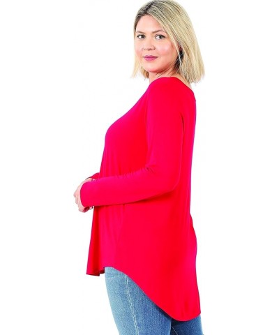 Plus Luxe Rayon Long Sleeve V-Neck HI-Low Hem TOP Ruby $9.11 Blouses