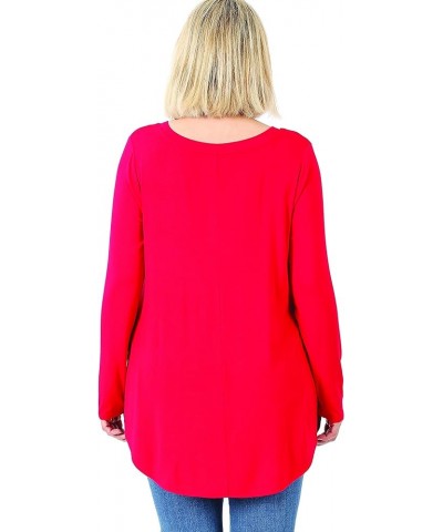 Plus Luxe Rayon Long Sleeve V-Neck HI-Low Hem TOP Ruby $9.11 Blouses