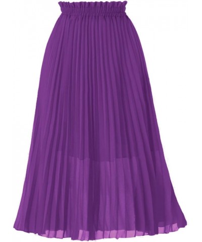 Women's Pleated A-Line High Waist Swing Flare Midi Skirt Purple $16.66 Skirts