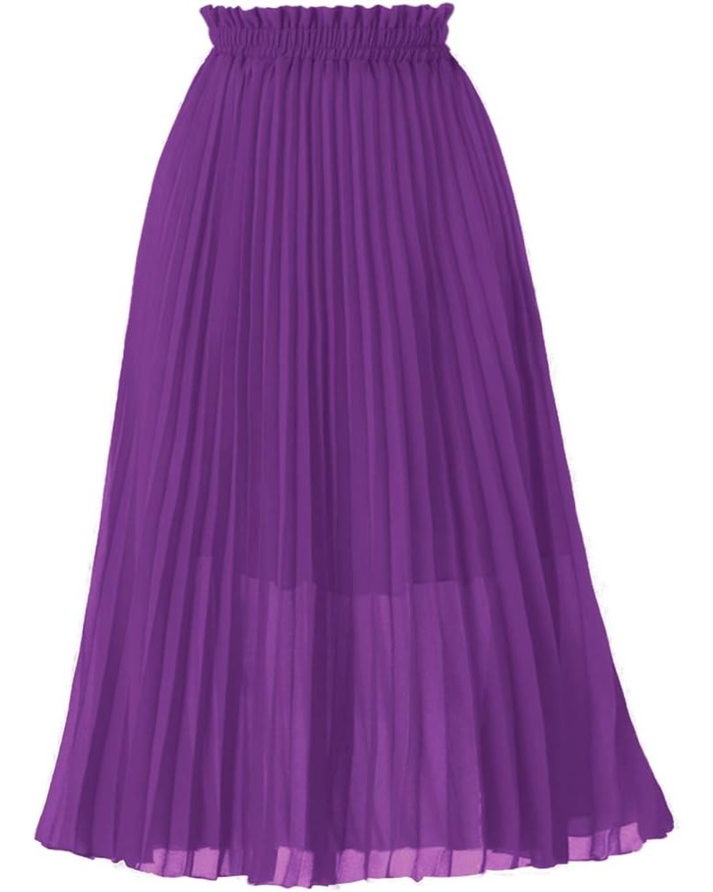 Women's Pleated A-Line High Waist Swing Flare Midi Skirt Purple $16.66 Skirts