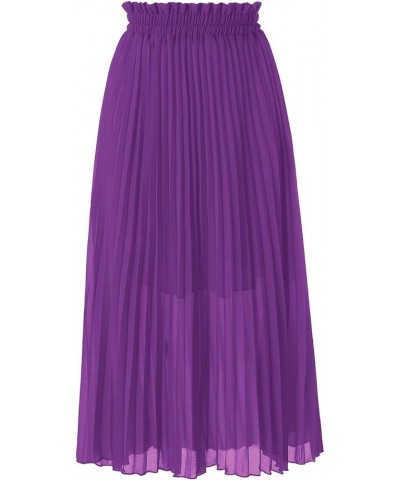 Women's Pleated A-Line High Waist Swing Flare Midi Skirt Purple $16.66 Skirts