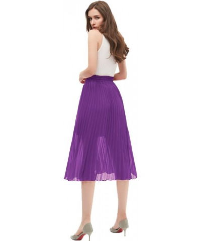 Women's Pleated A-Line High Waist Swing Flare Midi Skirt Purple $16.66 Skirts