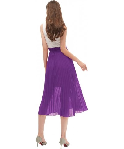 Women's Pleated A-Line High Waist Swing Flare Midi Skirt Purple $16.66 Skirts