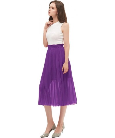 Women's Pleated A-Line High Waist Swing Flare Midi Skirt Purple $16.66 Skirts