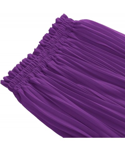 Women's Pleated A-Line High Waist Swing Flare Midi Skirt Purple $16.66 Skirts