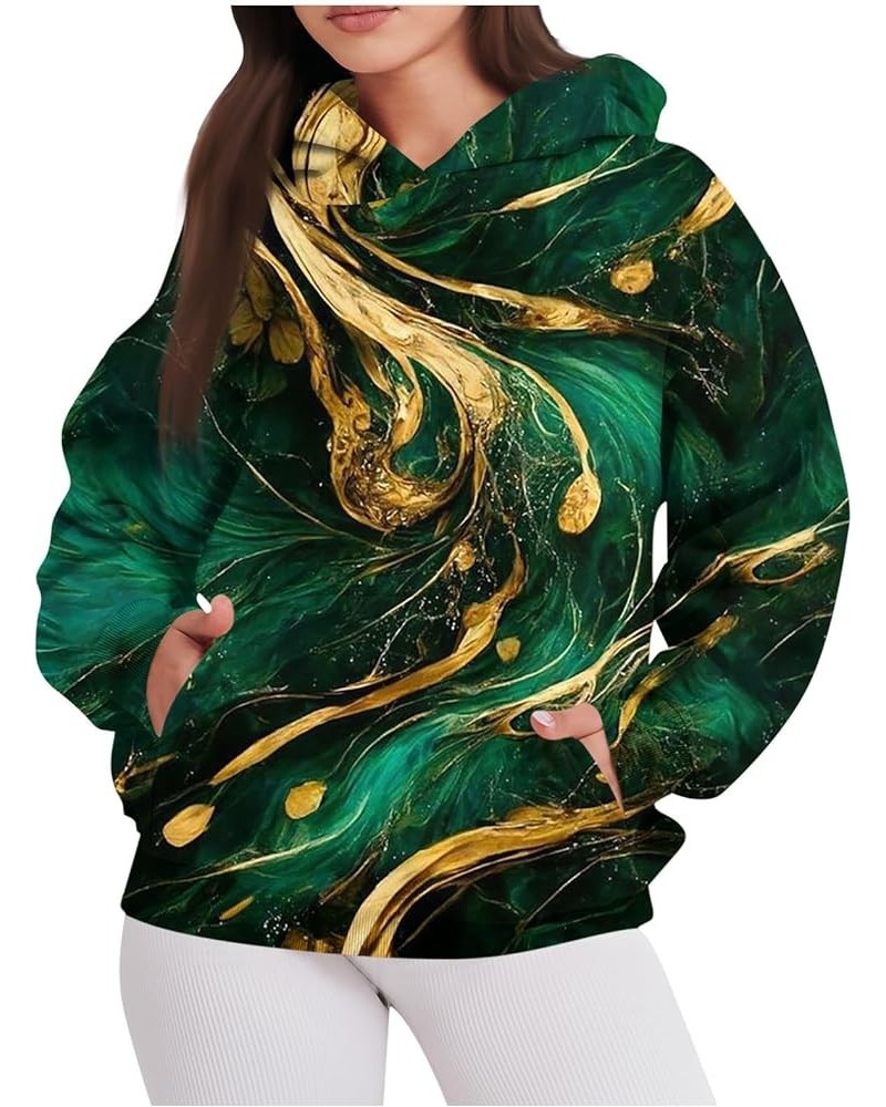 Hoodies for Women Round Neck Long Sleeve Sweatshirt Pocket Floral Print Pullovers Fashion Sweatshirts Cute Shirt 2-dark Green...