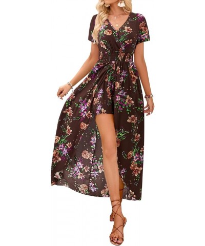 Women's Off Shoulder Floral Rayon Party Split Maxi Romper Dress Long Summer Beach Sundress A-floral Wine Red $23.39 Dresses