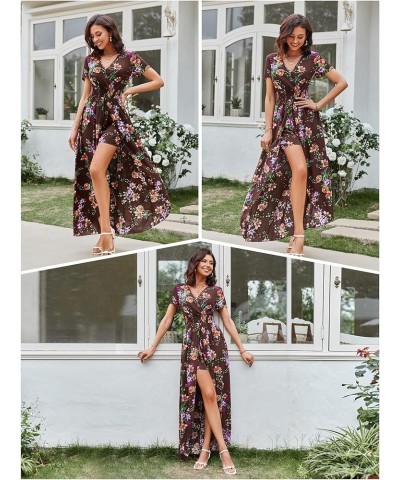 Women's Off Shoulder Floral Rayon Party Split Maxi Romper Dress Long Summer Beach Sundress A-floral Wine Red $23.39 Dresses