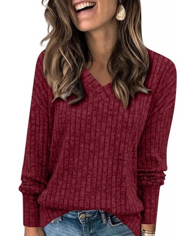 Plus Size Sweaters for Women Fashion Knit Jumper Womens Long Sleeve Tops Casual Ladies Solid Blouses Clothes 7-wine $9.67 Swe...