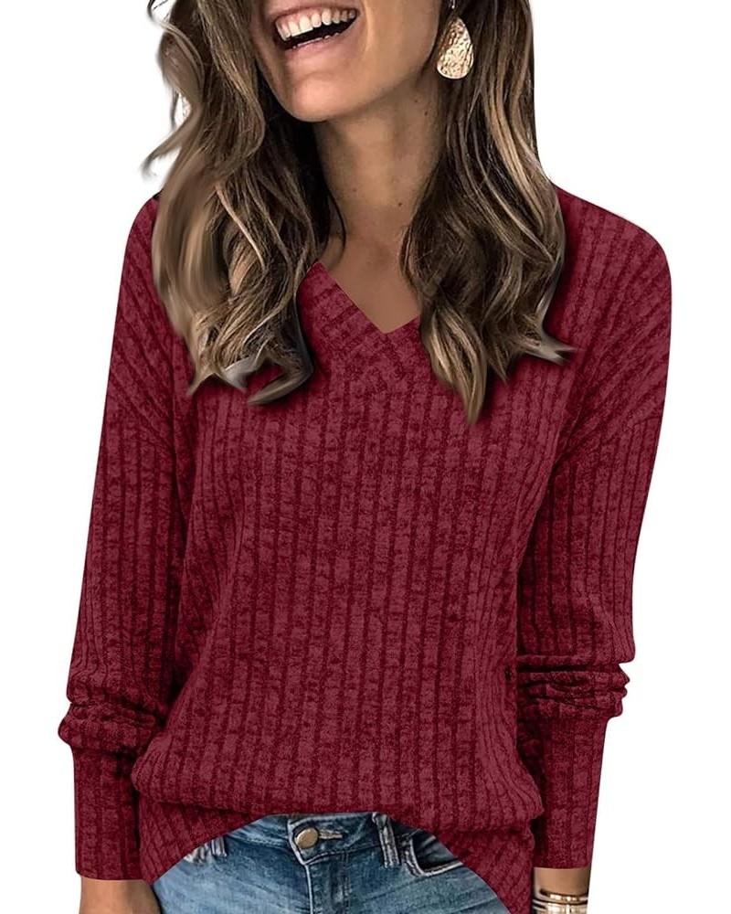 Plus Size Sweaters for Women Fashion Knit Jumper Womens Long Sleeve Tops Casual Ladies Solid Blouses Clothes 7-wine $9.67 Swe...