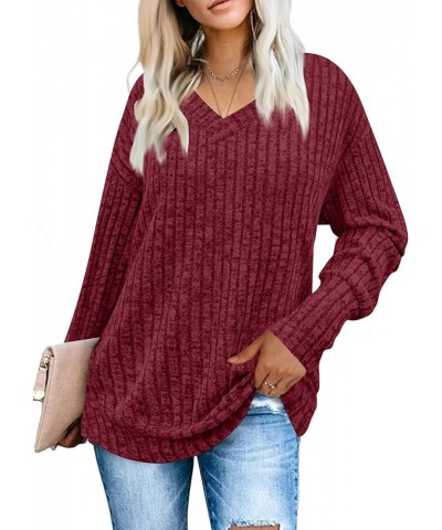 Plus Size Sweaters for Women Fashion Knit Jumper Womens Long Sleeve Tops Casual Ladies Solid Blouses Clothes 7-wine $9.67 Swe...