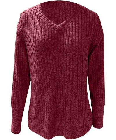 Plus Size Sweaters for Women Fashion Knit Jumper Womens Long Sleeve Tops Casual Ladies Solid Blouses Clothes 7-wine $9.67 Swe...