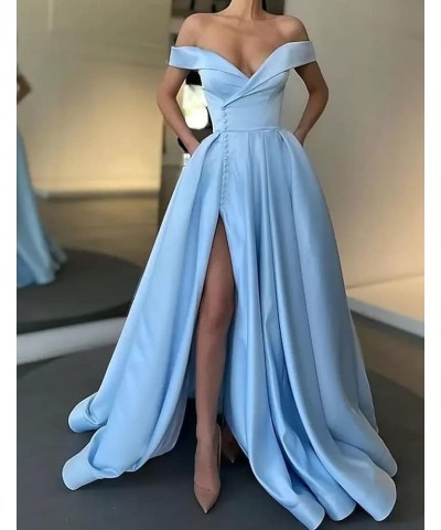 Women's Off The Shoulder Prom Dresses Long Ball Gowns Backless Slit Formal Evening Party Dress with Pockets Hot Pink $36.00 D...