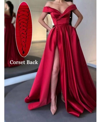 Women's Off The Shoulder Prom Dresses Long Ball Gowns Backless Slit Formal Evening Party Dress with Pockets Hot Pink $36.00 D...