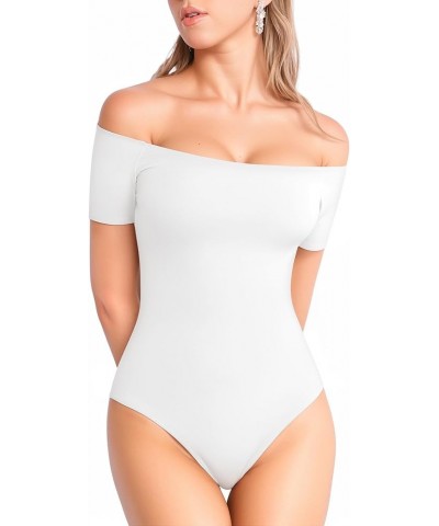 Off The Shoulder Long Sleeve Short Sleeve Bodysuit for Women Short Sleeve White $13.20 Bodysuits