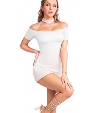 Off The Shoulder Long Sleeve Short Sleeve Bodysuit for Women Short Sleeve White $13.20 Bodysuits