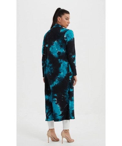 Women's Floor Length Drape Sweater Cardigan -Lightweight Long Sleeve Open Front Maxi Duster with Pockets Tie Dye - Navy $16.0...