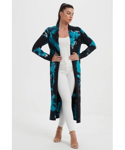 Women's Floor Length Drape Sweater Cardigan -Lightweight Long Sleeve Open Front Maxi Duster with Pockets Tie Dye - Navy $16.0...